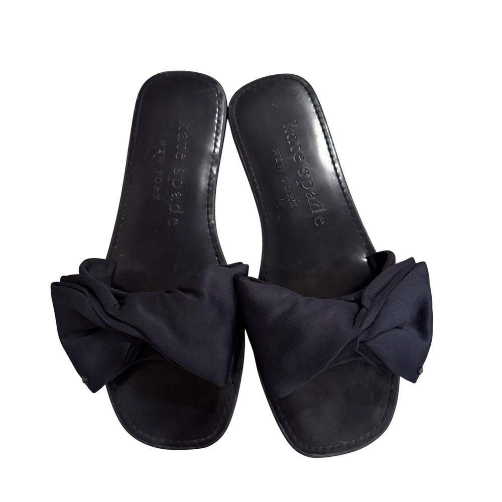 Kate Spade New York Bikini Blue Bow Slide Sandals Square Toe Flats Size 8B